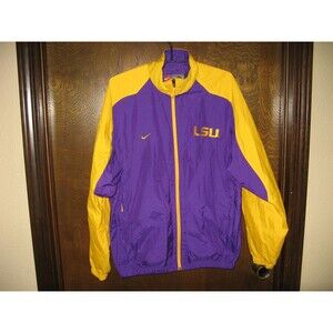 Vintage Mens Nike LSU Tigers Authentic Purple & Yellow Athletic Wind Jacket Sz S